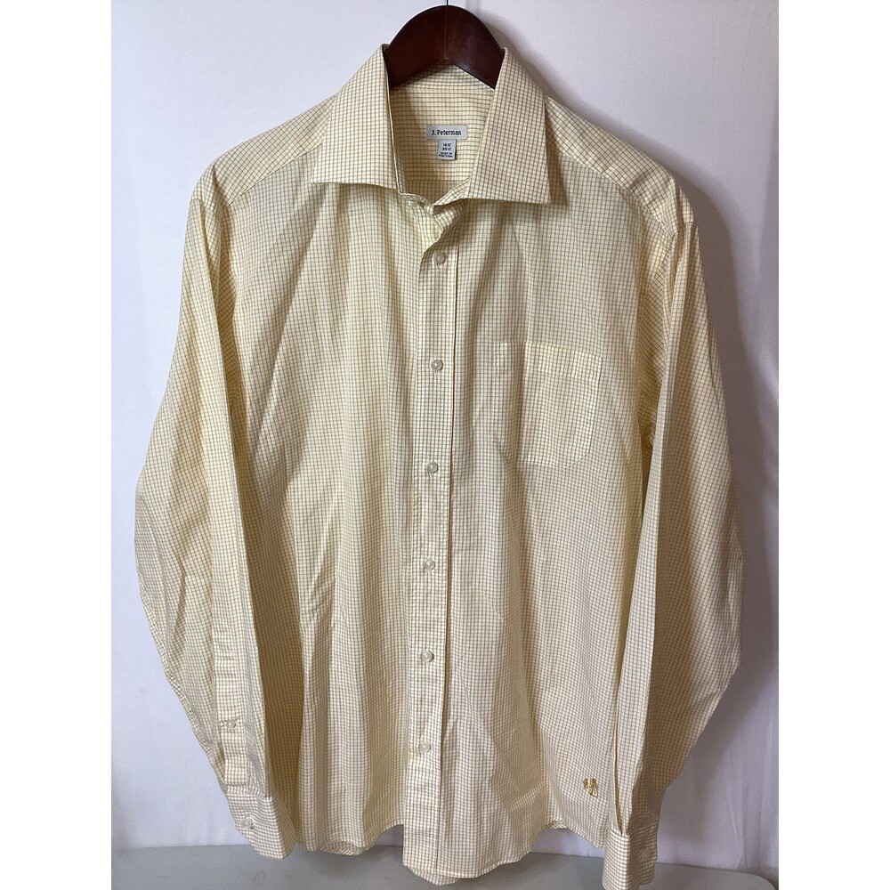 J. Peterman Men’s Button Down Long Sleeve Yellow White Shirt Size 16‎ 1/2 (35.5)